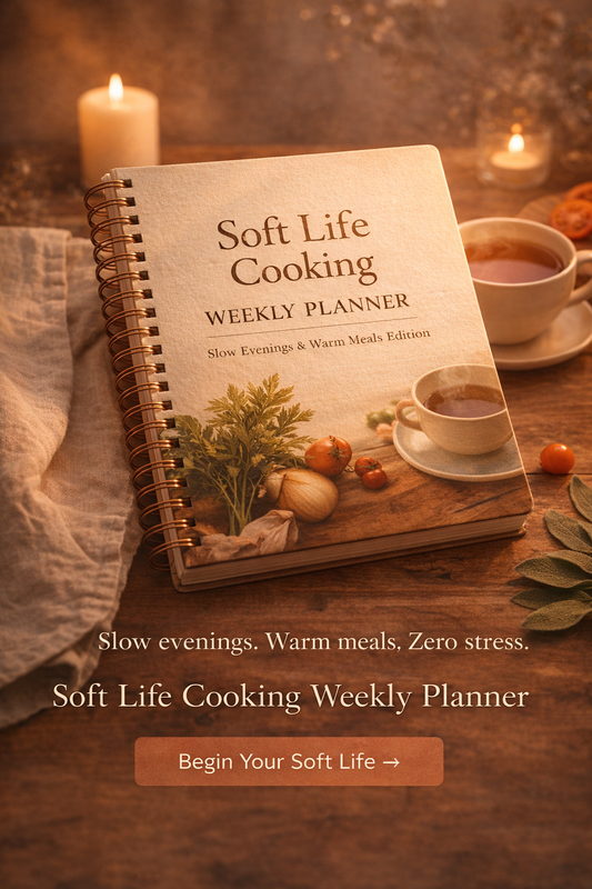 The Soft Life Weekly Reset Planner
Warm meals. Slow evenings. Zero stress.