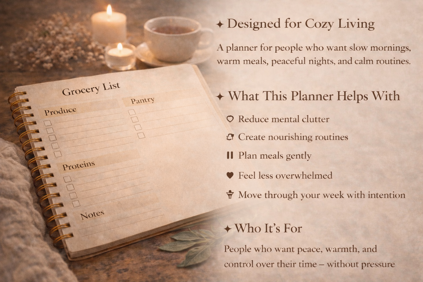 The Soft Life Weekly Reset Planner
Warm meals. Slow evenings. Zero stress.